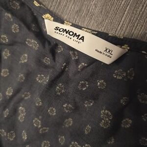 Sonoma Plus 2X Floral Boho Dress Tiered Hem 3/4 Sleeves Navy‎ Rayon